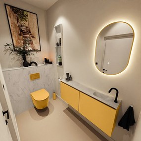 Mondiaz Ture DLux toiletmeubel 120cm ocher met wastafel opalo rechts met kraangat