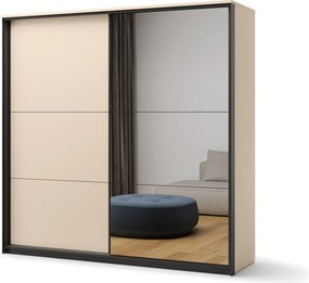 Kledingkast Virmoro 100, Beige, Zwart, 221x220x68cm, 223 kg, Kledingkast deuren: Schuivend