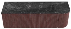 Mondiaz Kurve-dlux 145cm badmeubel ronding rechts ruby met 1 lade en deur en wastafel big large links 2 kraangaten lava
