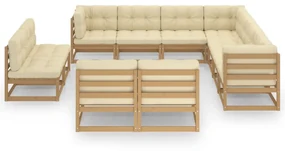 vidaXL 11-delige Loungeset met kussens massief grenenhout honingbruin