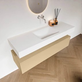 Zaro Alan badmeubel 140cm sand 1 lade met vrijhangende wastafel cloud midden zonder kraangat talc