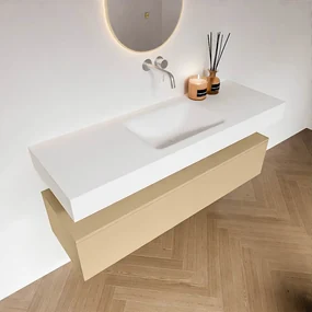 Zaro Alan badmeubel 140cm sand 1 lade met vrijhangende wastafel cloud midden zonder kraangat talc
