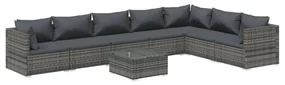 vidaXL 8-delige Loungeset met kussens poly rattan grijs