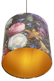 Stoffen Eettafel / Eetkamer Hanglamp met velours kap bloemen met goud 40 cm - Combi Klassiek / Antiek E27 cilinder / rond rond Binnenverlichting Lamp