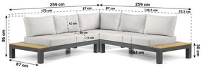 Loungeset 5 personen Aluminium/Teak Grijs Lifestyle Garden Furniture Vittoria