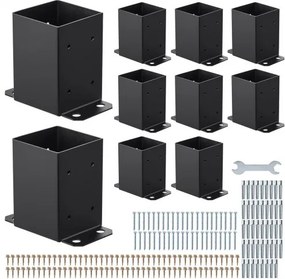 VEVOR 4x4 schroefhuls, 10 stuks, binnenmaat 91,44 x 91,44 mm, paalvoet, grondhuls van koolstofstaal, houten paalbeugels voor leuning van prieelpatio, steunplaat voor terras, zwart
