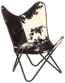 vidaXL Vlinderstoel echt geitenleer zwart en wit