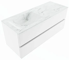 Mondiaz Vica DLux badmeubel 120cm talc 2 lades met wastafel opalo links 1 kraangat