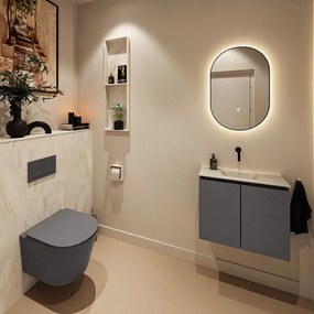 Mondiaz Ture DLux toiletmeubel 60cm dark grey met wastafel ostra midden zonder kraangat