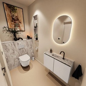 Mondiaz Ture DLux toiletmeubel 80cm linen met wastafel glace midden met kraangat