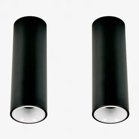 Pack Van 2 Ronde Led-opbouwplafondlampen Ø5,7 Cm Voor Buiten In Aluminium Luisiana Zwart – Wit & Warm Wit 3000k & 8 W & 23º - Sklum