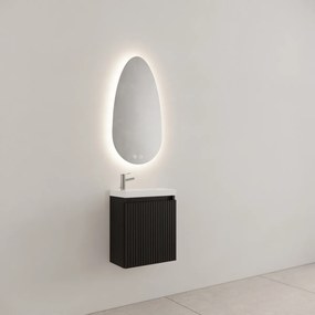 Gliss Design Timotheus toiletmeubel met ribbelfront 40cm black veneer met glans witte fontein