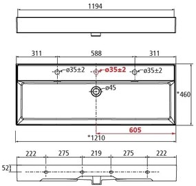 Muebles Veneto keramische wastafel 120x46cm met 1 kraangat wit