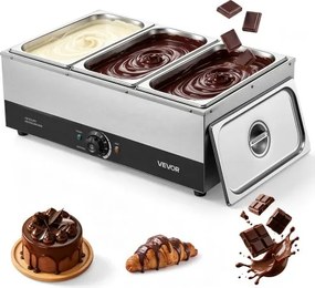 VEVOR Chocoladesmeltmachine met 3 verwijderbare roestvrijstalen containers, 1,2 kW, voor bakkerijen, patisserieën en restaurants, met temperatuurregeling 30–85 ℃, droogloopbeveiliging, chocoladetempermachine