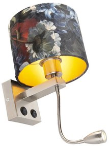 LED Wandlamp staal met velours kap bloemen met goud - Brescia Modern E27 rond Binnenverlichting Lamp