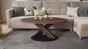 Mazzoni LOXA Bruin Eiken / Zwart - OVALE SALONTAFEL 120x65 cm