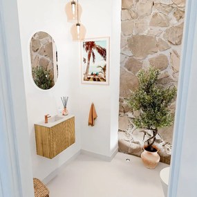 Mondiaz Joya DLux 50cm toiletmeubel oak met wastafel faye links 1 kraangat ostra