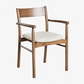 Set Van 4 Eetkamerstoelen Met Armleuningen Van Eikenhout En Schapenvacht Mara Signature Donker Hout - Sklum