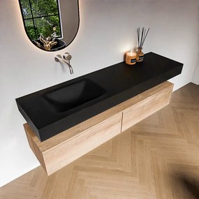 Zaro Alan badmeubel 170cm washed oak 2 lades met vrijhangende wastafel cloud links zonder kraangat urban