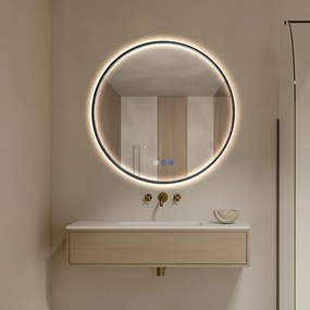 Saniclear Circle Black ronde spiegel met verwarming, direct en indirect licht mat zwart 70cm
