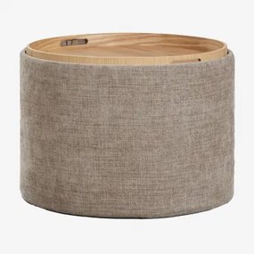 Berkeleni Ronde Gestoffeerde Salontafel Met Dienblad En Opbergruimte Ø55 Cm & Stof Grijs – Taupe - Sklum