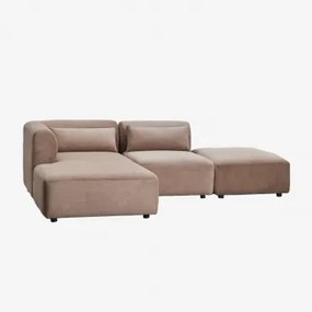 2-delige Chaise Longue Modulaire Bank Links Met Fogler Poef Corduroy Kameelbruin - Sklum