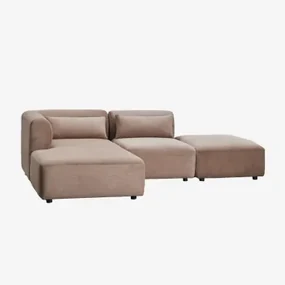 2-delige Chaise Longue Modulaire Bank Links Met Fogler Poef Corduroy Kameelbruin - Sklum