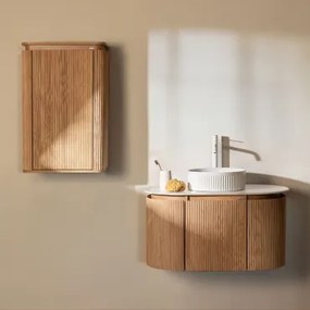 Carsone Zwevend Badkamermeubelset 90x50 Cm Van Hout Natuurlijk Hout & Natuurlijk Hout & Redondo Cerámica Blanco Rayas Ø36 Cm Sinqua & - Sklum