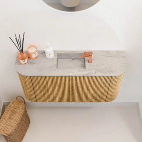 Mondiaz Joya DLux 85cm toiletmeubel ronding links/rechts oak met wastafel faye midden 1 kraangat glace