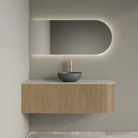 Gliss Design Alluro badmeubel ribbelfront met ronding rechts 120cm mist en wit marmer toppaneel