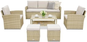 Monaco Coffee 5 tuinmeubelen + 2 Garden Point poefs beige