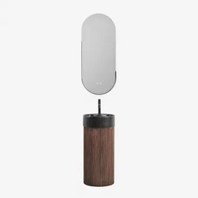 Houten Badkamermeubelset Met Geïntegreerde Maude Keramische Wastafel Donker Hout & Oval Led And Antifog Black 45x105 Cm Vacson & Zwart - Sklum