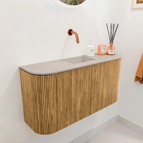 Mondiaz Joya DLux 85cm toiletmeubel ronding links/rechts oak met wastafel faye midden zonder kraangat opalo