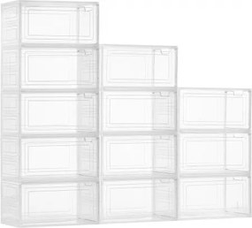 VEVOR Schoenenopbergdozen Stapelbare schoenendozen (12 stuks) Geschikt voor schoenen tot maat 13, schoenenorganizer met magnetische deur voor het opbergen van hoge hakken, laarzen en hoeden, transparant + wit