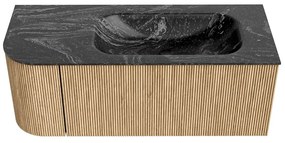 Mondiaz Kurve-dlux 115cm badmeubel ronding links oak met 1 lade en deur en wastafel big small rechts zonder kraangat lava