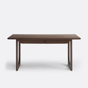 XL bureau in massief essen met walnootfineer, 2 lades, DOUVE