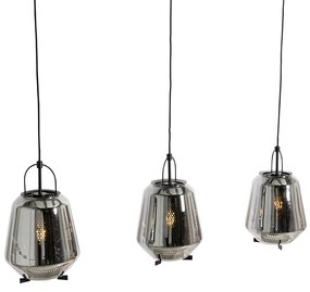 Hanglamp zwart met smoke glas 23 cm langwerpig 3-lichts - Kevin