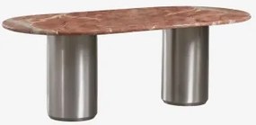 Ovalen Eettafel 220x110 Cm Luceida Rood Chigan-marmer & Geborsteld Roestvrij Staal - Sklum