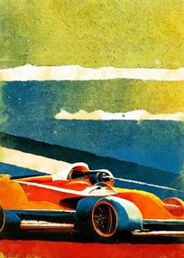 Ilustratie Formula 1 orange blue, Justyna Jaszke, (30 x 40 cm)
