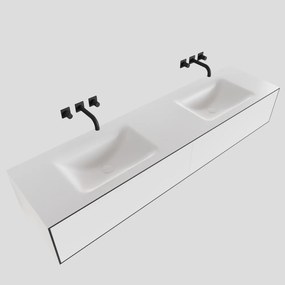 Zaro Lagom volledig naadloos solid surface onderkast 180cm mat zwart met 2 lades Push tot open. Compleet met solid surface wastafel met 0 kraangat(en)