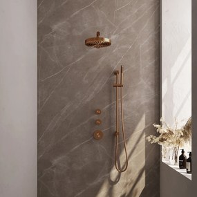Brauer Stripe inbouw regendouche met 25cm hoofddouche, rechte muurarm, staafhanddouche en glijstang set 7 koper geborsteld PVD