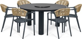 Tuinset Ronde Tuintafel 6 personen 150 cm Kunststof Grijs  Domani Furniture Toscano/Arancia