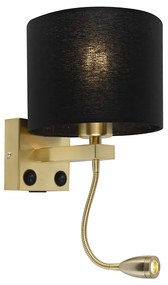 Art deco wandlamp goud met USB en zwarte kap - Brescia