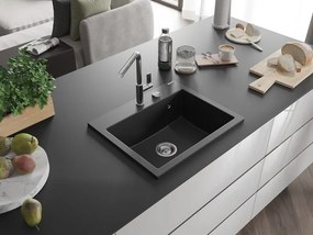 Mexen Oscar granieten gootsteen 1-komorig 580 x 490 mm, zwart, sifon chroom - 6519581000-77