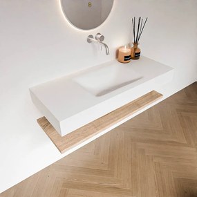 Zaro Alan badmeubel 110cm met planchet washed oak en vrijhangende wastafel cloud midden zonder kraangat talc