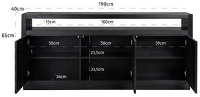 Richmond Interiors Oakura Dressoir Zwart Eiken 190 Cm - 190x40x85cm.