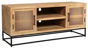 Tv-meubel Naturel Mangohout En Rotan - 129x40x55cm.