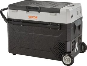 VEVOR Campingkoelkast 53L, verrijdbare elektrische vriesbox 12/24V, 2-in-1 dubbele zone, autokoelkastcompressor voor verwarmen en koelen 60W, draagbaar met handvat, voor boot, vrachtwagen, camper, grijs