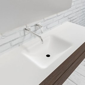 Zaro Valencia Solid Surface badmeubel 150cm donker eiken zonder kraangat spoelbak midden met 2 lades