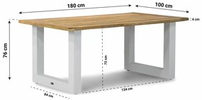 Dining Tuintafel rechthoekig wit 180 x 100 cm Aluminium/Teak Wit Talai